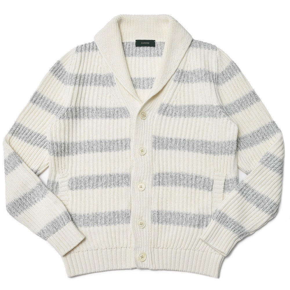 ZANONE（ザノーネ） 5ゲージソフトコットンフィッシャーマンリブボーダーショールカラーニットカーディガン CARD SCIAL/SLIM FIT/810176/ZN379/35606
