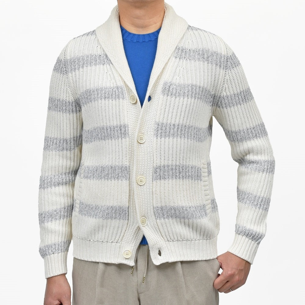 ZANONE（ザノーネ） 5ゲージソフトコットンフィッシャーマンリブボーダーショールカラーニットカーディガン CARD SCIAL/SLIM FIT/810176/ZN379/35606