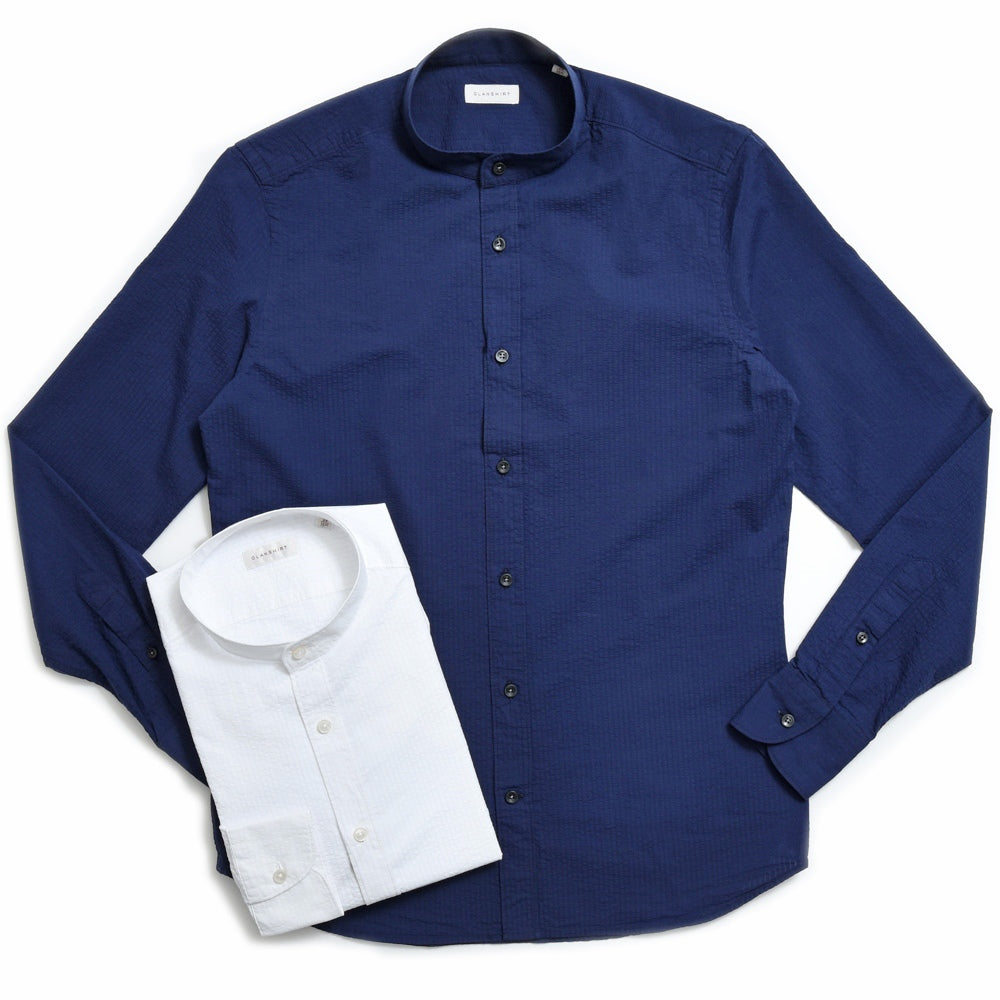 GLANSHIRT（グランシャツ） コットンシアサッカーバンドカラーシャツ 476-31408