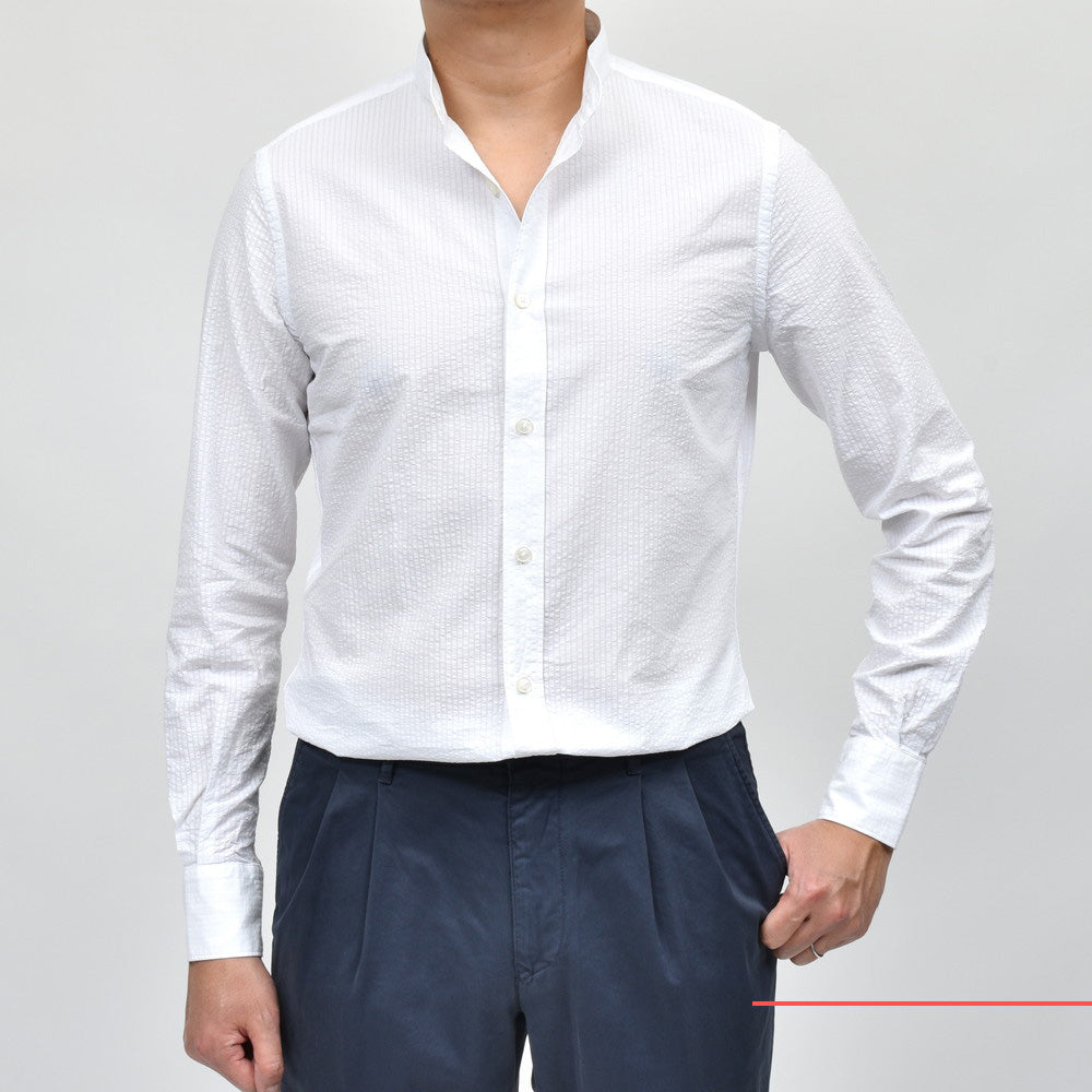 GLANSHIRT（グランシャツ） コットンシアサッカーバンドカラーシャツ 476-31408