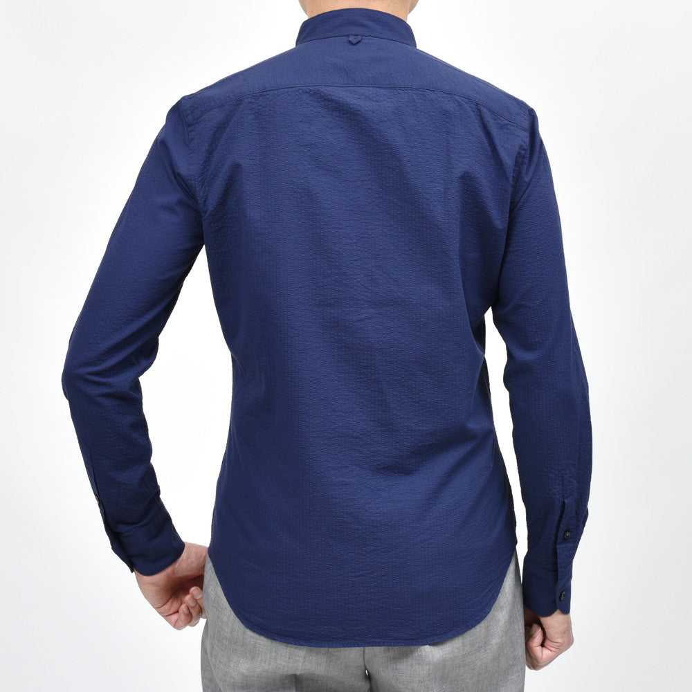 GLANSHIRT（グランシャツ） コットンシアサッカーバンドカラーシャツ 476-31408