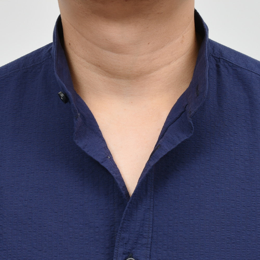 GLANSHIRT（グランシャツ） コットンシアサッカーバンドカラーシャツ 476-31408