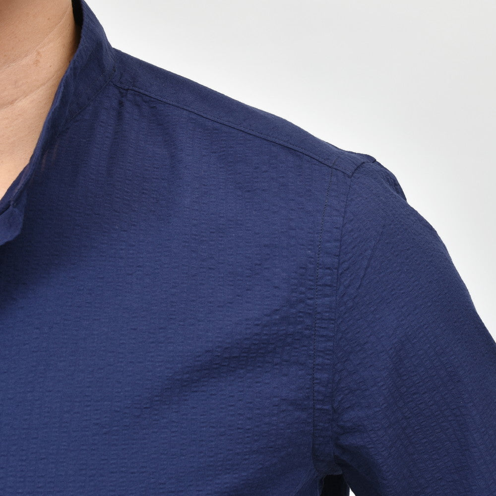 GLANSHIRT（グランシャツ） コットンシアサッカーバンドカラーシャツ 476-31408