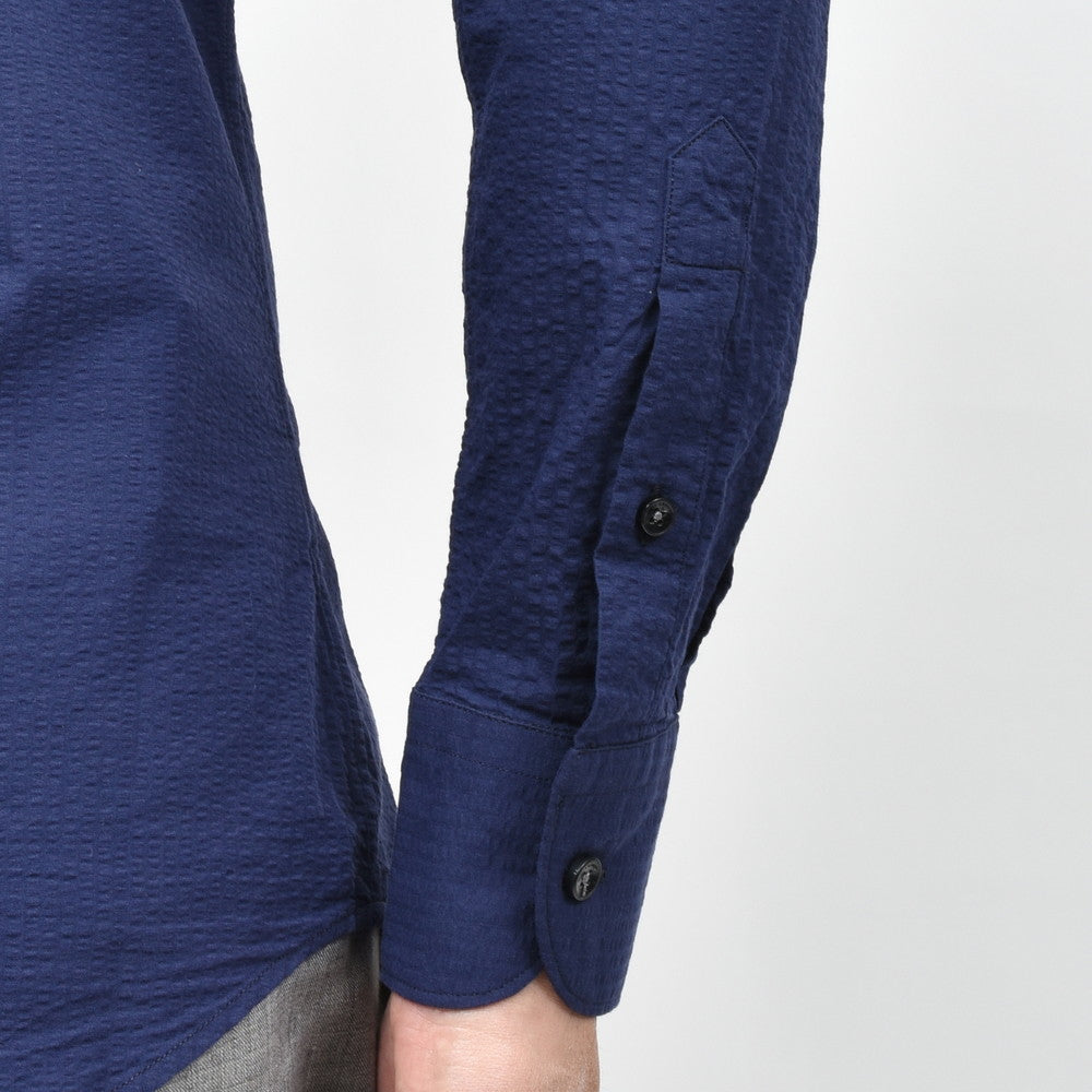 GLANSHIRT（グランシャツ） コットンシアサッカーバンドカラーシャツ 476-31408