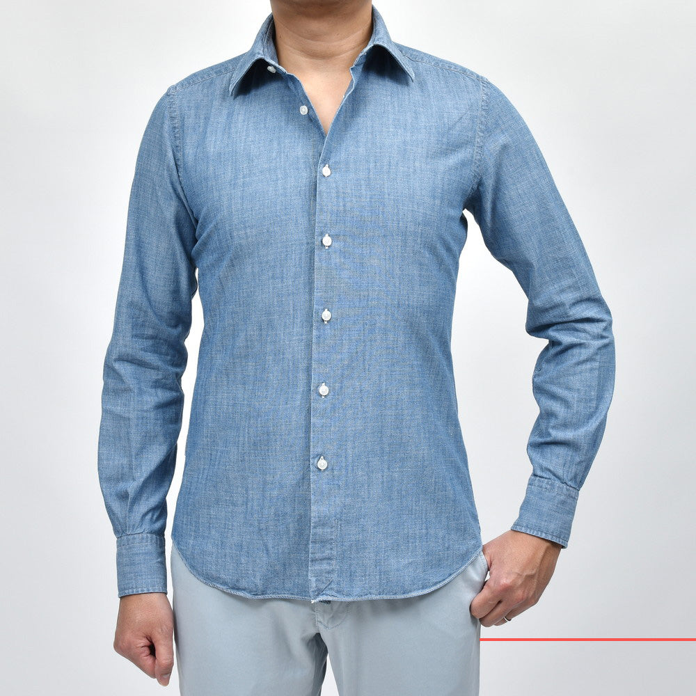 GLANSHIRT（グランシャツ） コットンシャンブレーセミワイドカラーシャツ 476-31414