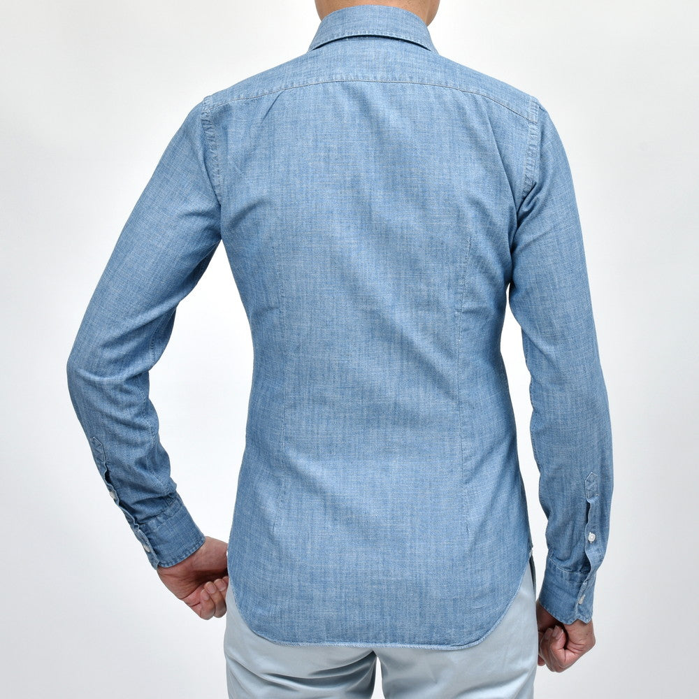GLANSHIRT（グランシャツ） コットンシャンブレーセミワイドカラーシャツ 476-31414