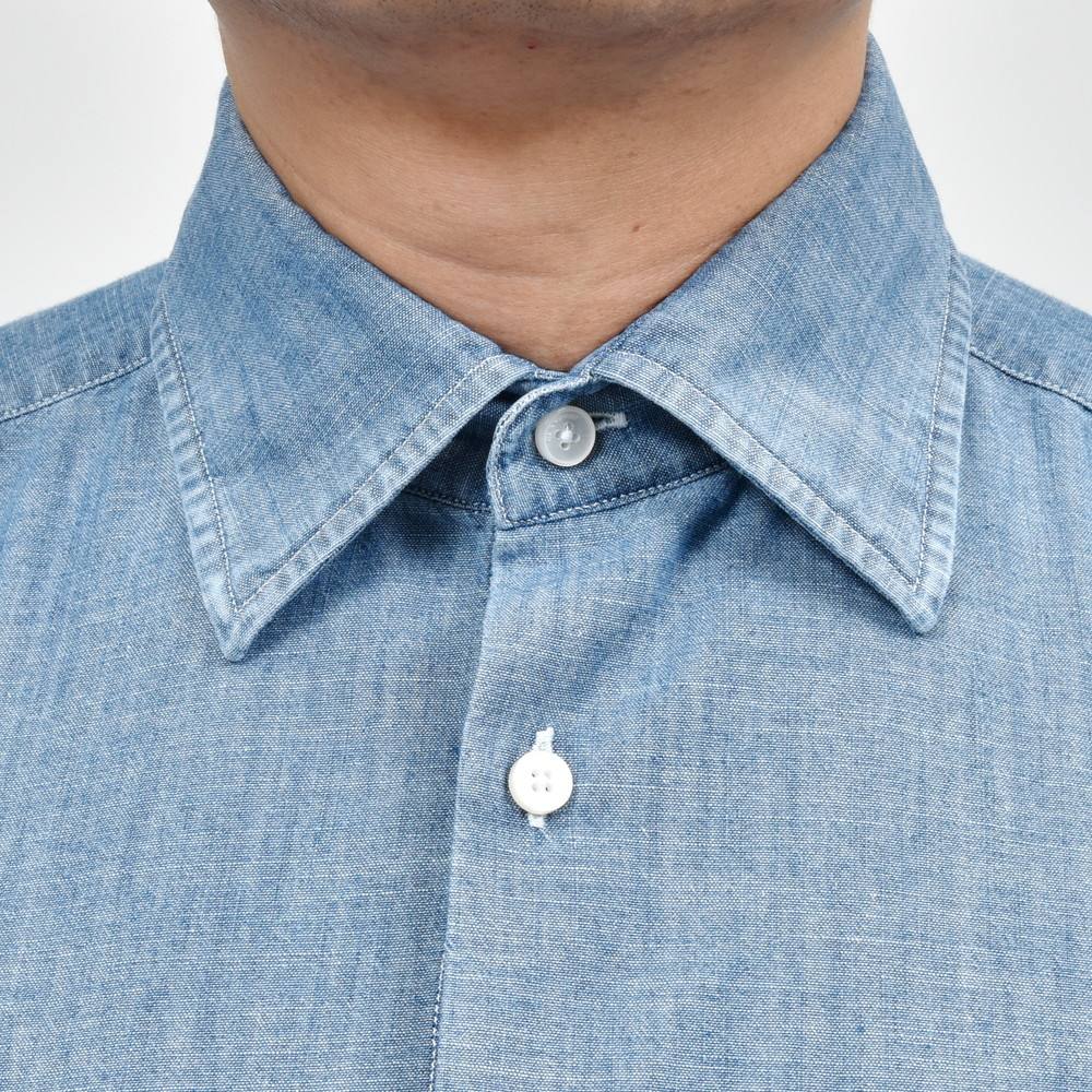 GLANSHIRT（グランシャツ） コットンシャンブレーセミワイドカラーシャツ 476-31414