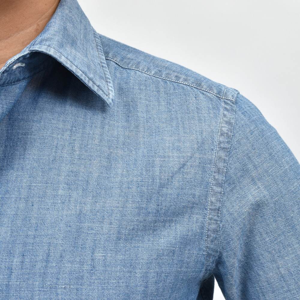GLANSHIRT（グランシャツ） コットンシャンブレーセミワイドカラーシャツ 476-31414