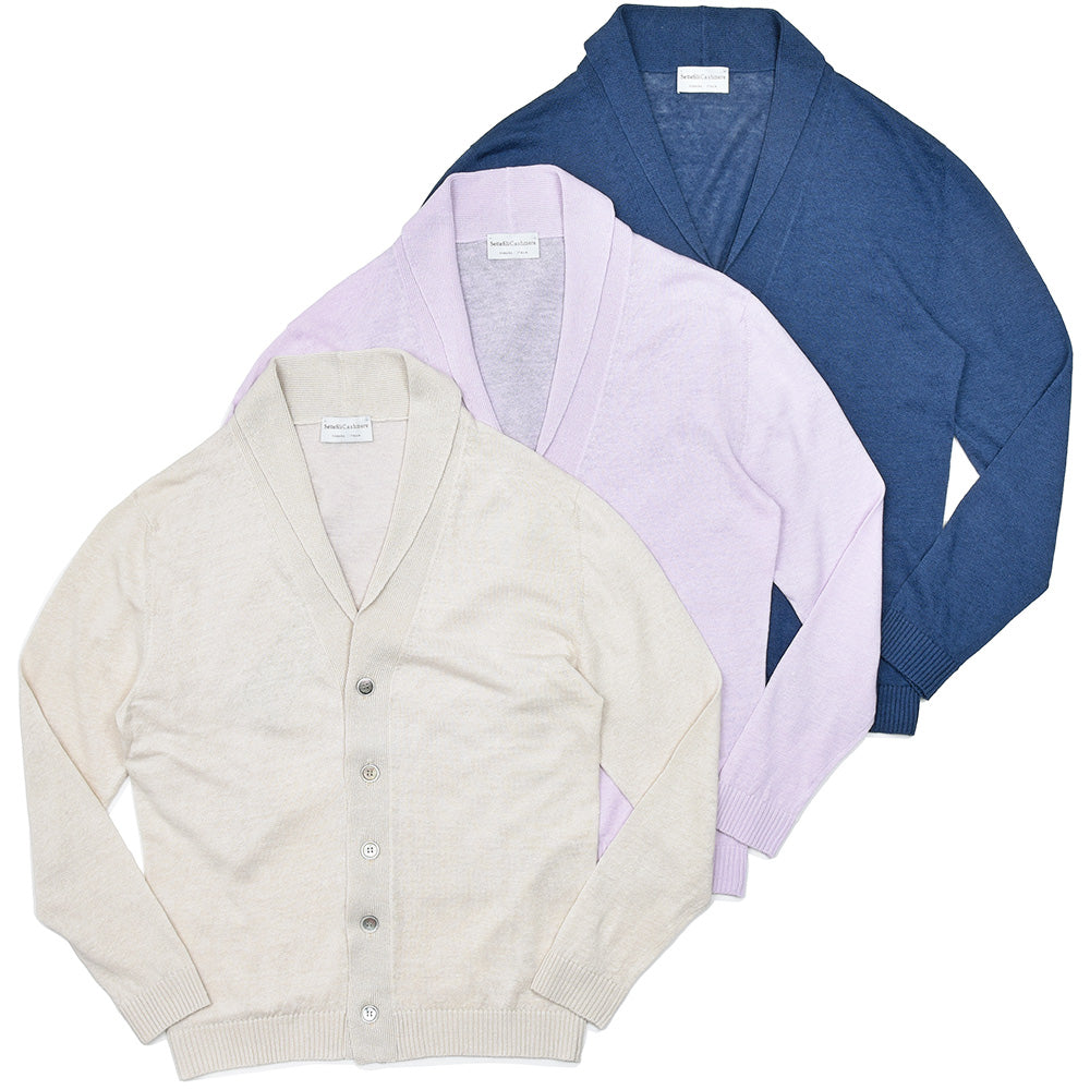 Settefili Cashmere セッテフィーリ カシミア リネン コットン ショールカラー ハイゲージ ニットカーディガン