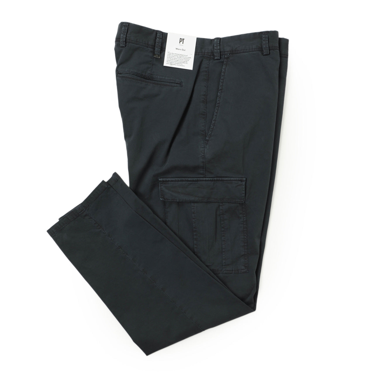 ピーティートリノ / 製品染め コットン ストレッチ テーパード ノープリーツ カーゴ パンツ / REBEL FIT / ネイビー