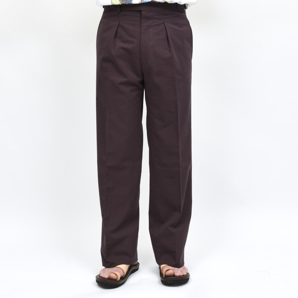 garoh（ガロウ） pants03 コットンリネンツイル1プリーツサイドアジャスターテーパードパンツ