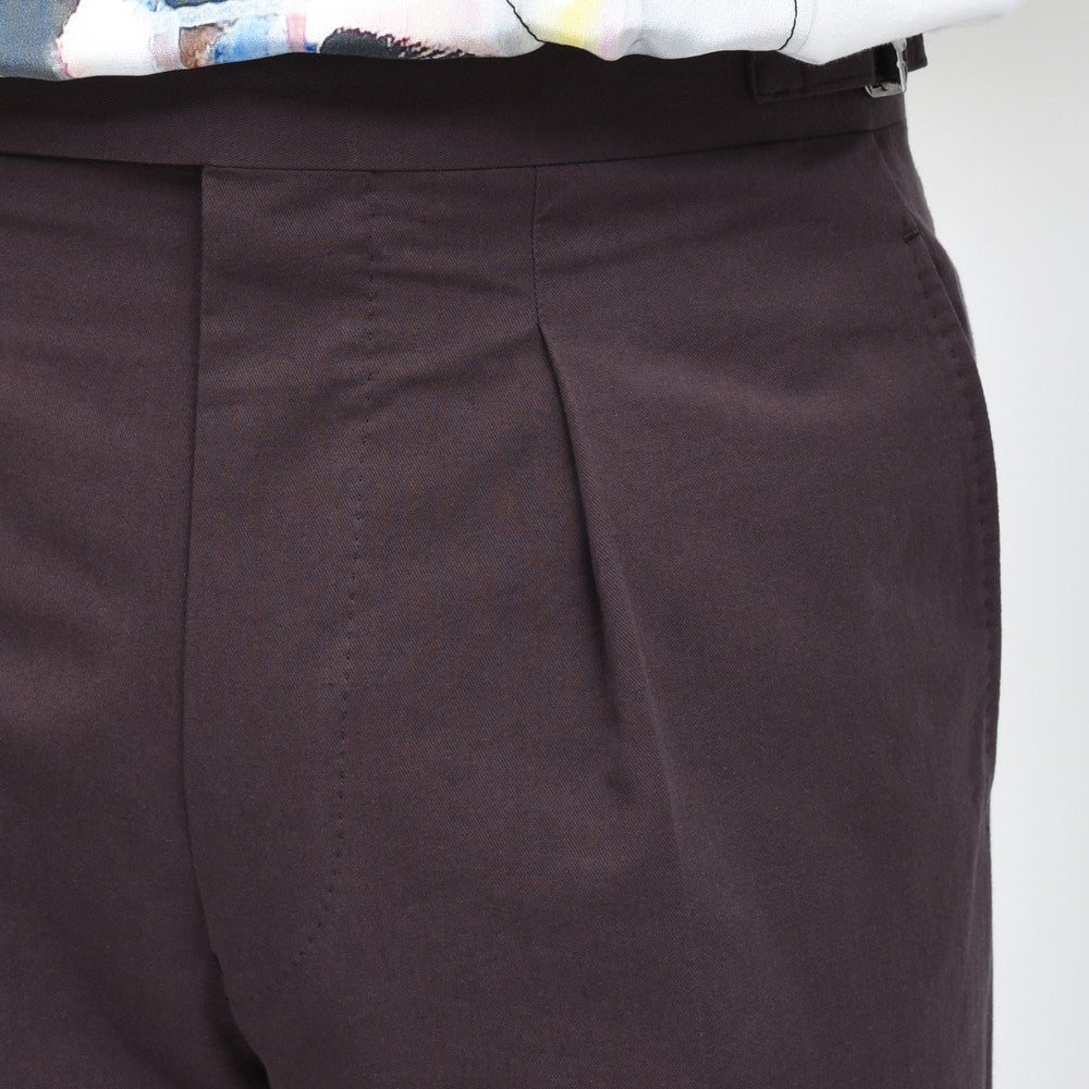 garoh（ガロウ） pants03 コットンリネンツイル1プリーツサイドアジャスターテーパードパンツ