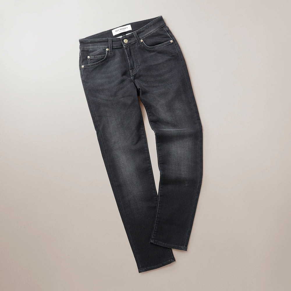 ロイ ロジャース / BR別注 ゴールドパーツ&ブラックレザーパッチ ジャージーデニム パンツ/SLIM/Leonardo JP MAN X BR SHOP Black Fleece