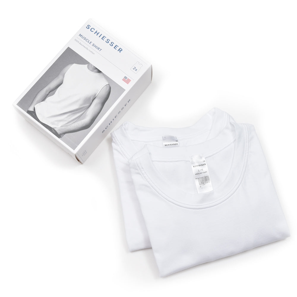 Schiesser（シーサー） コットン天竺ノースリーブクルーネックカットソー AMERICAN T-SHIRT SINGLET(2packs)