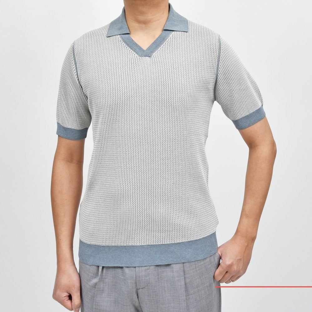 ZANONE（ザノーネ） 14ゲージコットンクレープジャガードS/Sスキッパーニットポロ POLO V MC/SLIM FIT/810192/ZN322/36408(M)