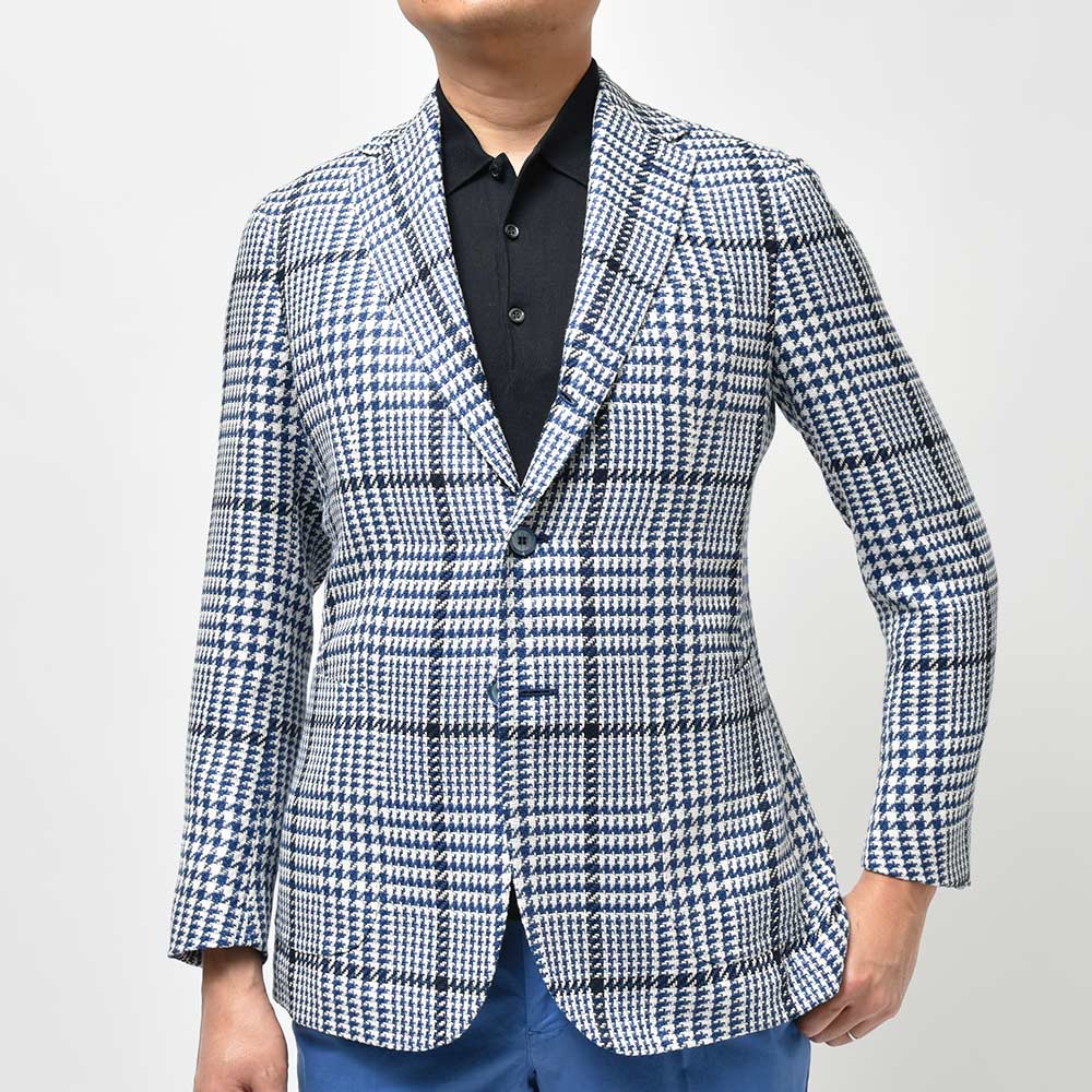 STILE LATINO スティレ ラティーノ VINCENZO シルク リネン コットン グレンチェック シングル3Bジャケット