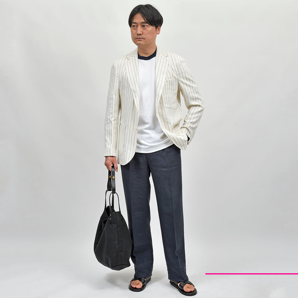 Errico Formicola エリコ フォルミコラ VINCENZO ヴィスコースリネンポリエステル ストライプ シングル2Bジャケット