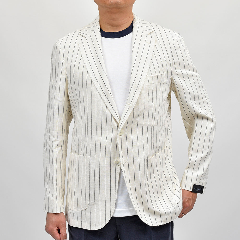 Errico Formicola エリコ フォルミコラ VINCENZO ヴィスコースリネンポリエステル ストライプ シングル2Bジャケット