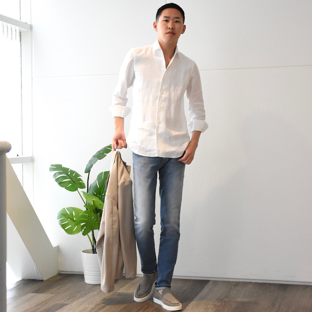 マリア・サンタンジェロ / 前身二重仕立て リネン ワンピースカラー シャツ/SLIM FIT/MARCELLO/HAWAII