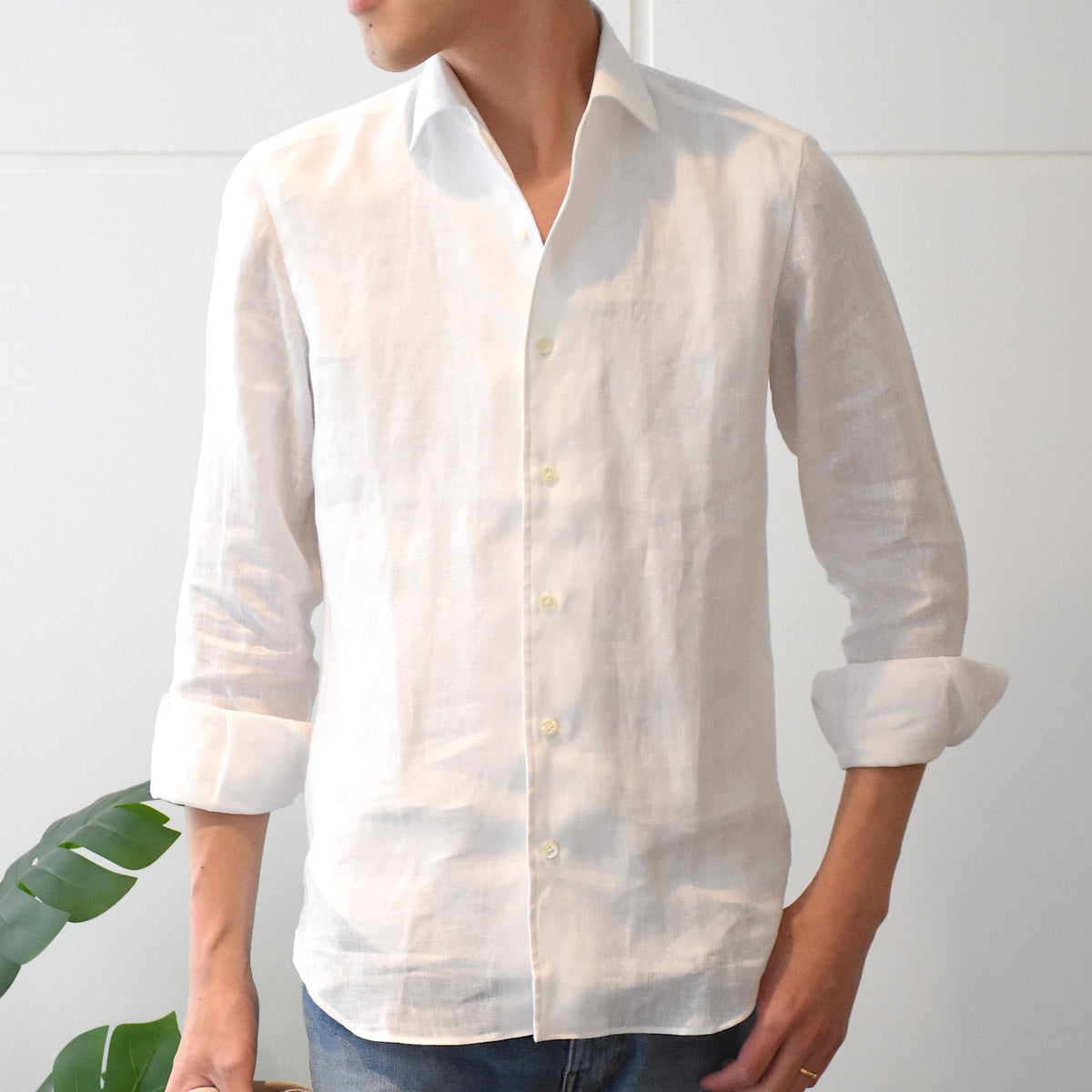 マリア・サンタンジェロ / 前身二重仕立て リネン ワンピースカラー シャツ/SLIM FIT/MARCELLO/HAWAII