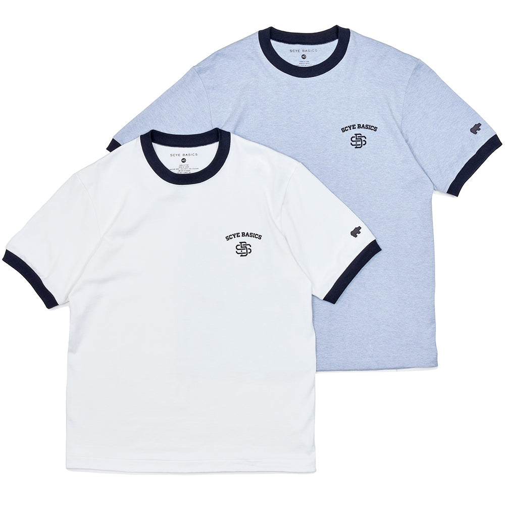 SCYE BASICS サイベーシックス コットン 天竺 カレッジプリント パイピング リンガーTシャツ