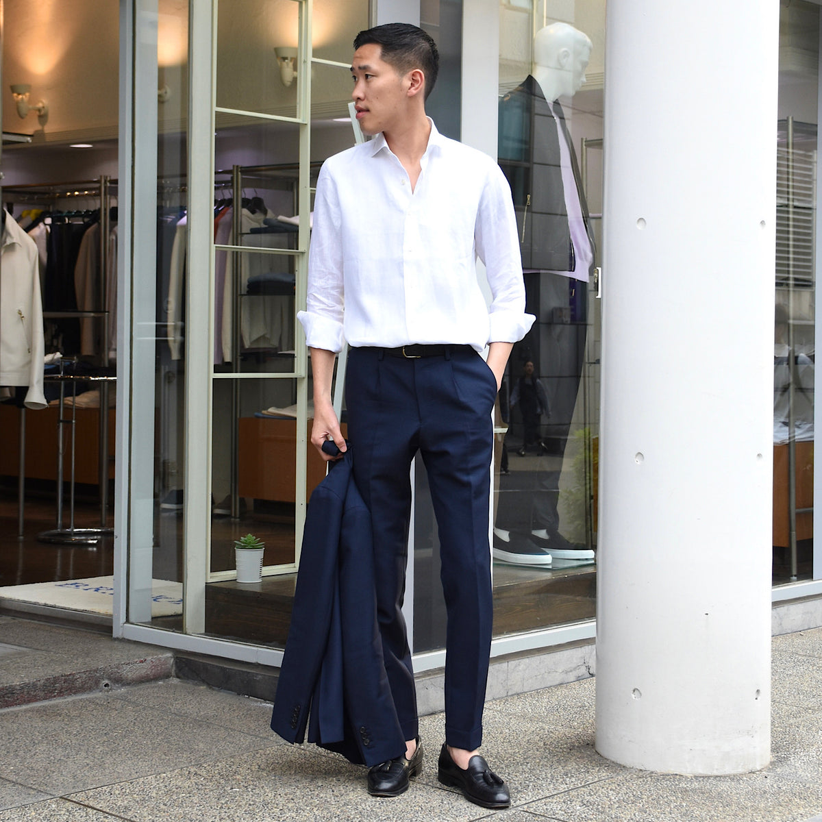 マリア・サンタンジェロ / 前身二重仕立て リネン ワイドカラー シャツ/SLIM FIT/MARCO/HAWAII