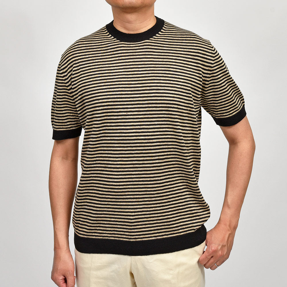CIRCOLO 1901 チルコロ 1901 リネン コットン ボーダー クルーネック ニット