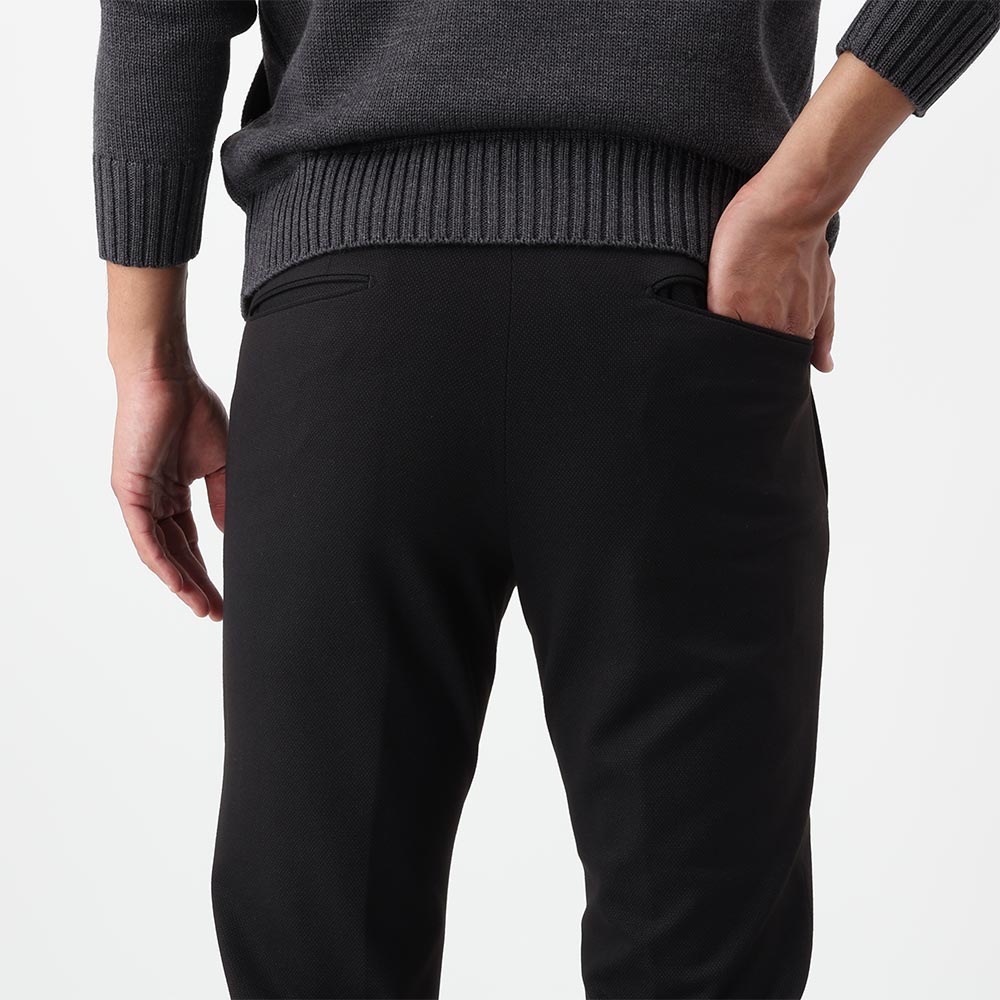 インコテックス / テクノジャージー バーズアイ ノープリーツ バックシャーリング パンツ(インドローコード付き)/SLIM FIT/1TS084 40950/ブラック