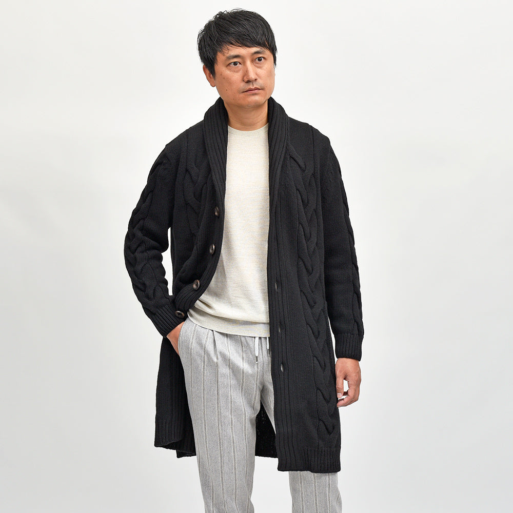 Settefili Cashmere（セッテフィーリ カシミア） ウールカシミヤ ショールカラーロングカーディガン