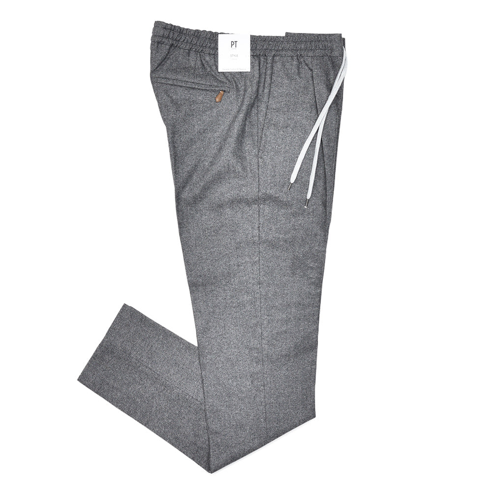 PT TORINO（ピーティー トリノ） ヴァージンウールカシミヤ ストレッチ ライトフランネル ヘリンボーン 1プリーツシャーリングパンツ SOFT FIT/TO02