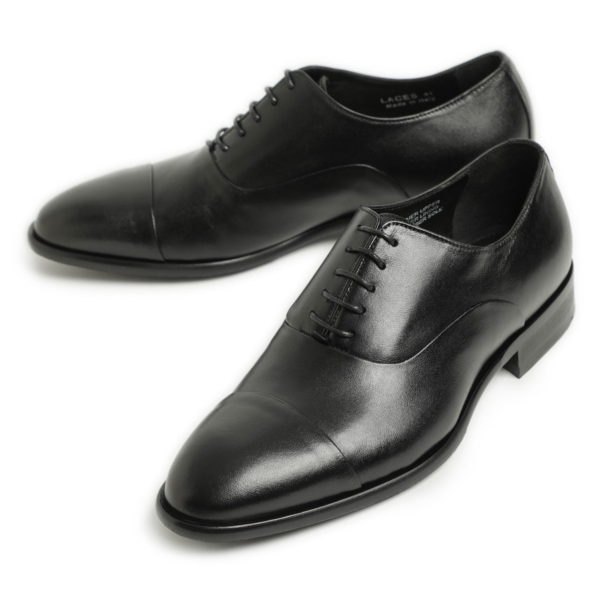 カルツォレリア トスカーナ / レザー ストレートチップ キャップトゥ 内羽根 シューズ(ハーフラバー)/LACES SILVER ブラック