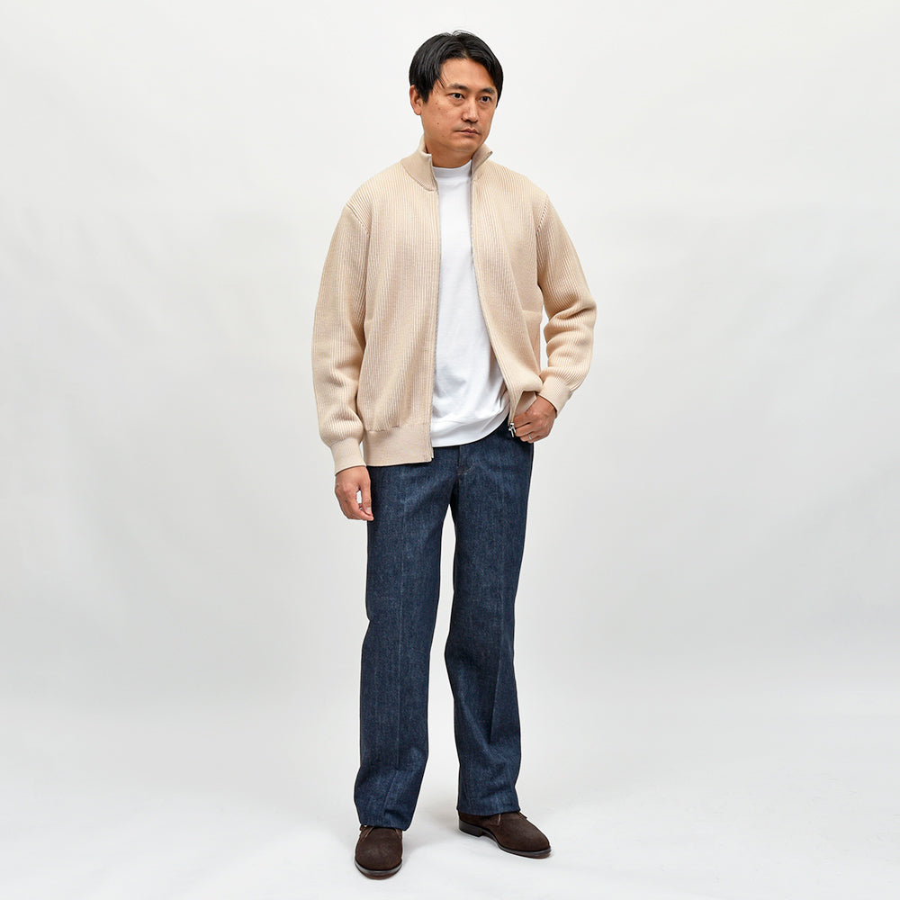 Yonetomi（ヨネトミ） EX FINE WOOL RIB KNIT B/L エクストラファインメリノウール ジップアップニットブルゾン