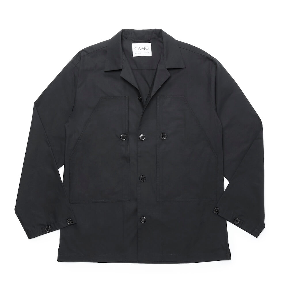 カモ / コットン オープンカラー シャツジャケット/SUNLINE HAWAII SHIRT POPELIN BLACK
