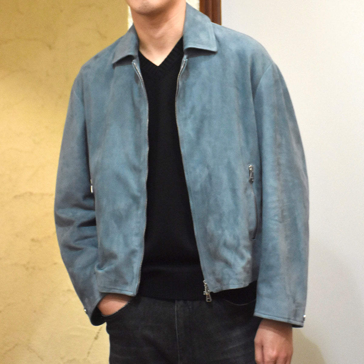 エンメティ / 【BR別注】スペシャル ラムスキン スウェード ジップアップ ブルゾン(シルバーパーツ)/ACHILLE_BR/SP LAMB SKIN SUEDE