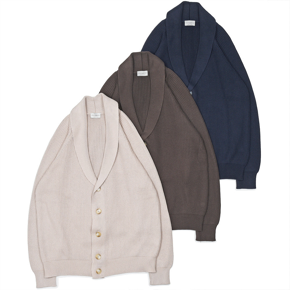 morgano（モルガーノ） コットン ミドルゲージ ショールカラーカーディガン