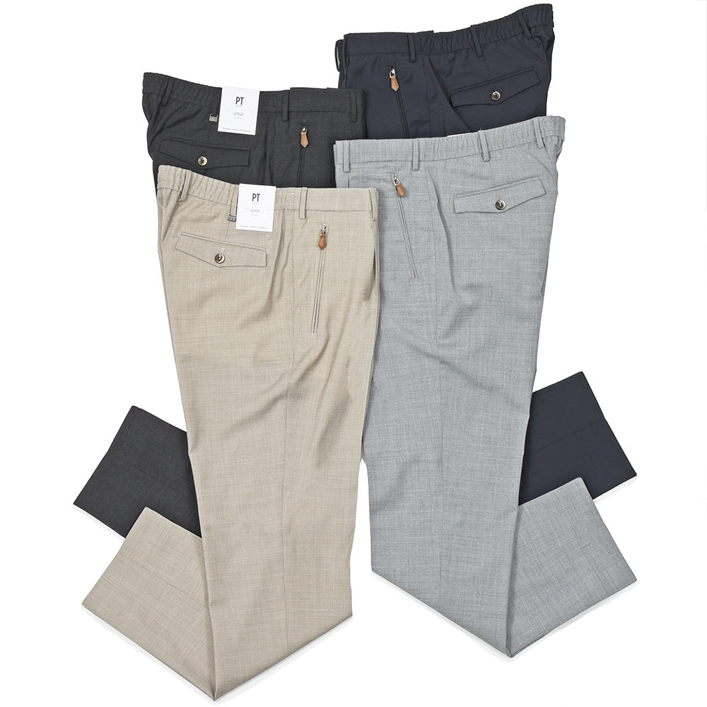 PT TORINO（ピーティー トリノ） NEW BERLIN Travel ウォッシャブルテクノウール ストレッチ トロピカル 永久クリース 1プリーツパンツ SOFT FIT/PO35