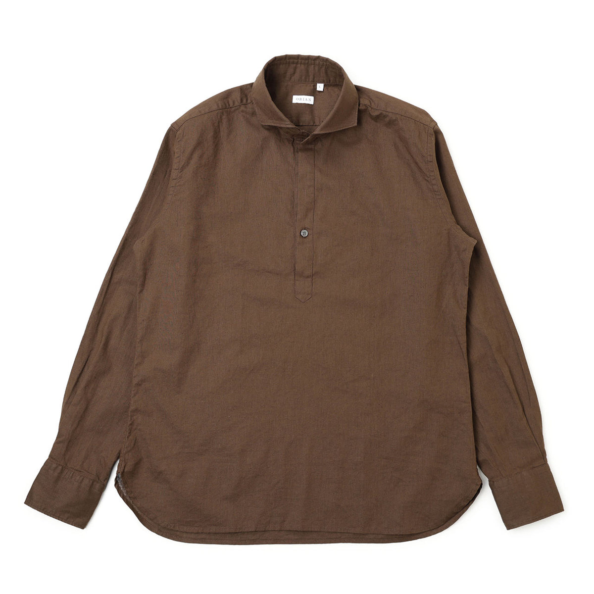 オリアン/ Vintage 製品洗い リネンコットン プルオーバー カプリワイドカラーシャツ / SLIM FIT /  KH30F 02U489 / ブラウン