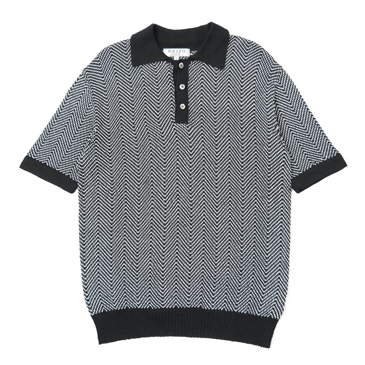 ラッファモリーナ / ハイゲージ ヘリンボーン ピマコットン ニット ポロシャツ/ NEW-HERRINGBONE / ブラック×グレー