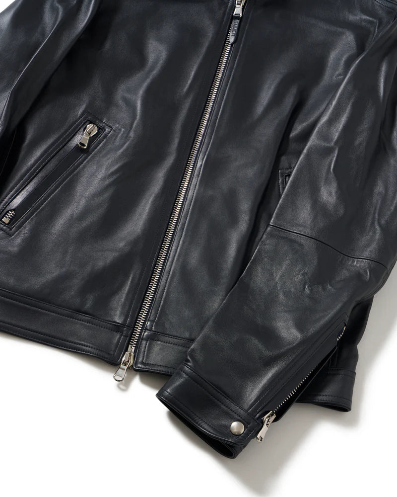 エンメティ / MASSIMO（マッシモ） シルバーZIP SPラムレザー シングルライダース / ダークネイビー