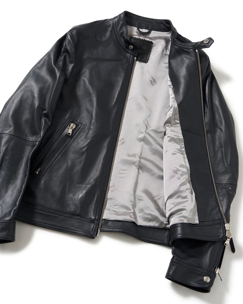 エンメティ / MASSIMO（マッシモ） シルバーZIP SPラムレザー シングルライダース / ダークネイビー