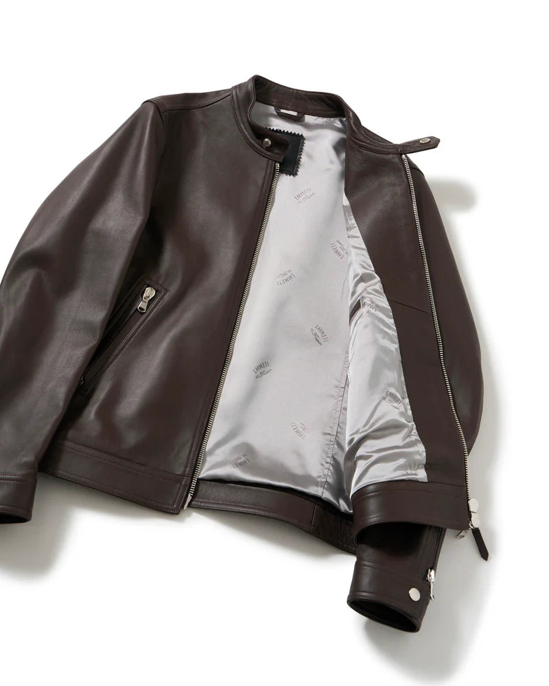 エンメティ / H CLASSICA（アッカ クラシカ） シルバーZIP ナッパチェラータ ラムレザーライダース / ダークブラウン