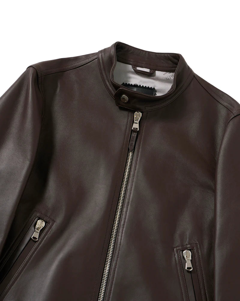 エンメティ / H CLASSICA（アッカ クラシカ） シルバーZIP ナッパチェラータ ラムレザーライダース / ダークブラウン