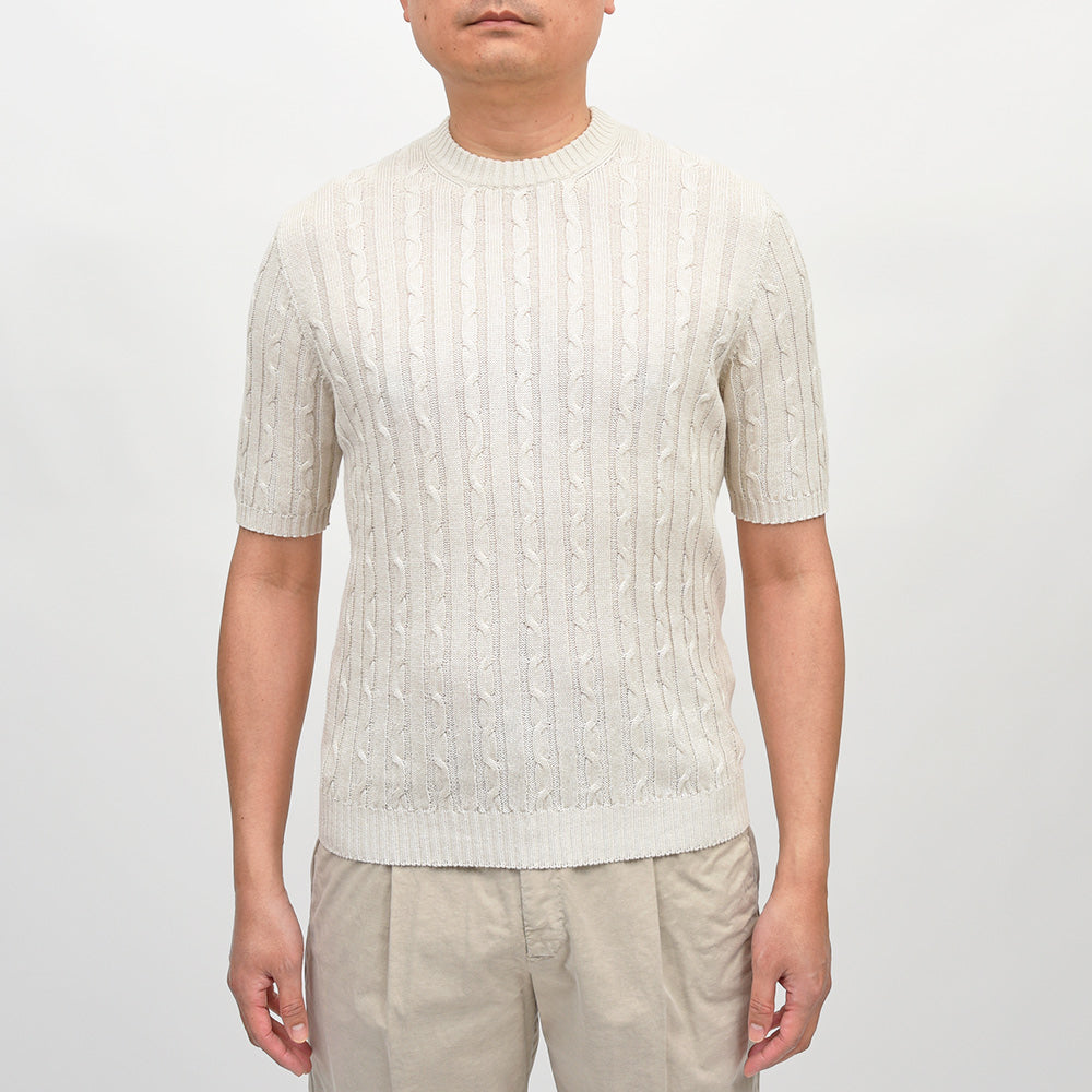 Settefili Cashmere（セッテフィーリ カシミア） リネンコットン ケーブル クルーネックニット