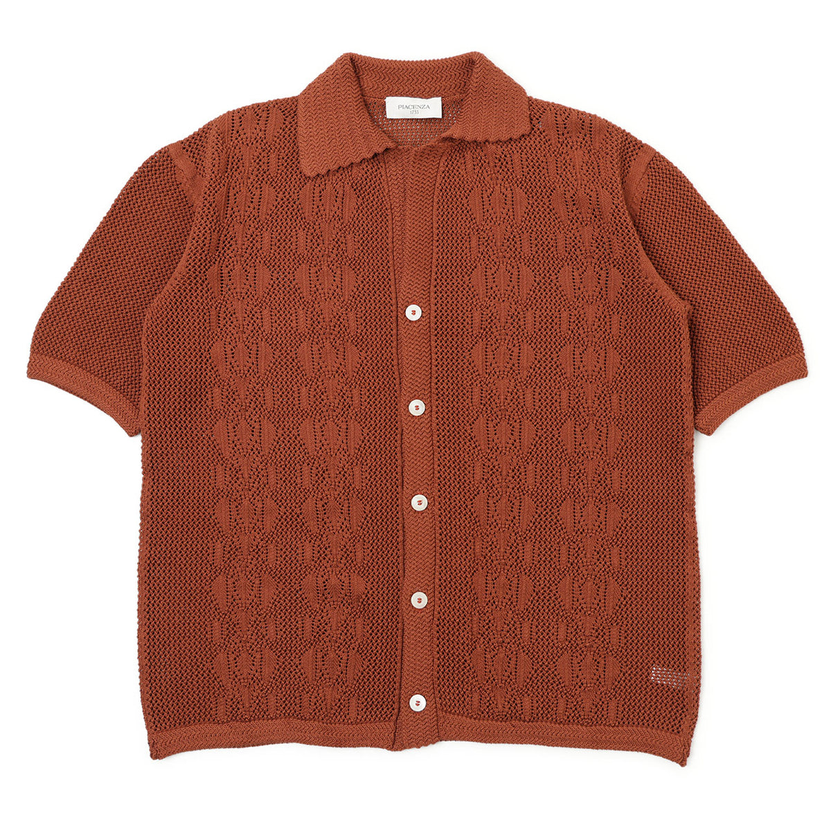 ピアチェンツァ / クロシェ編み コットン 半袖 オープンカラー ニット シャツ/M1120031001 CAMICIA 280
