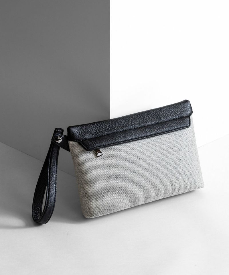 【EMMETI × ETiAM コラボ】POUCH IN CALFSKIN × FABRIC