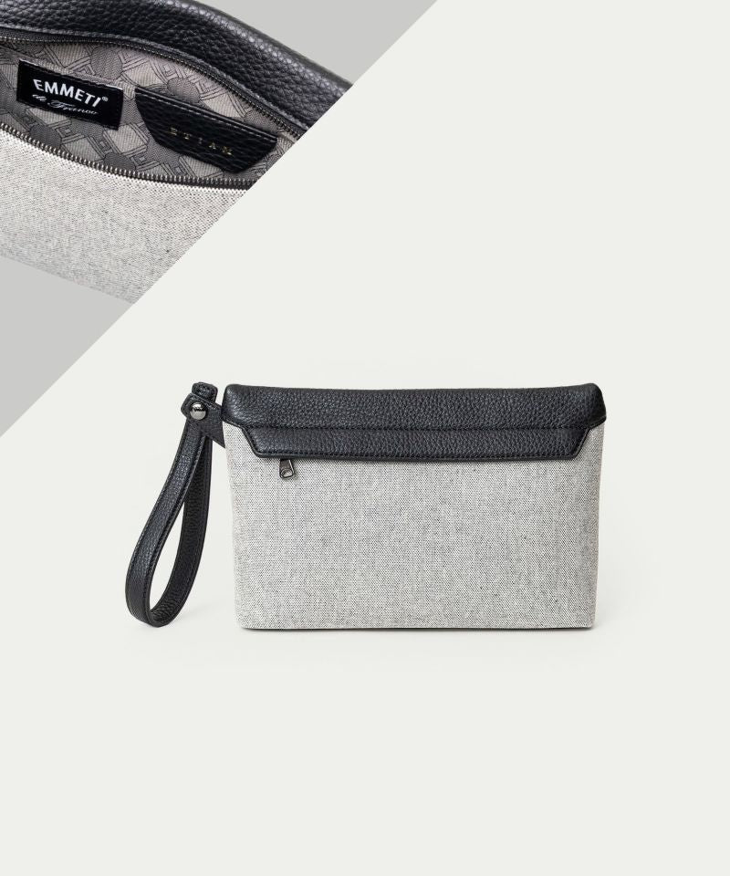 【EMMETI × ETiAM コラボ】POUCH IN CALFSKIN × FABRIC
