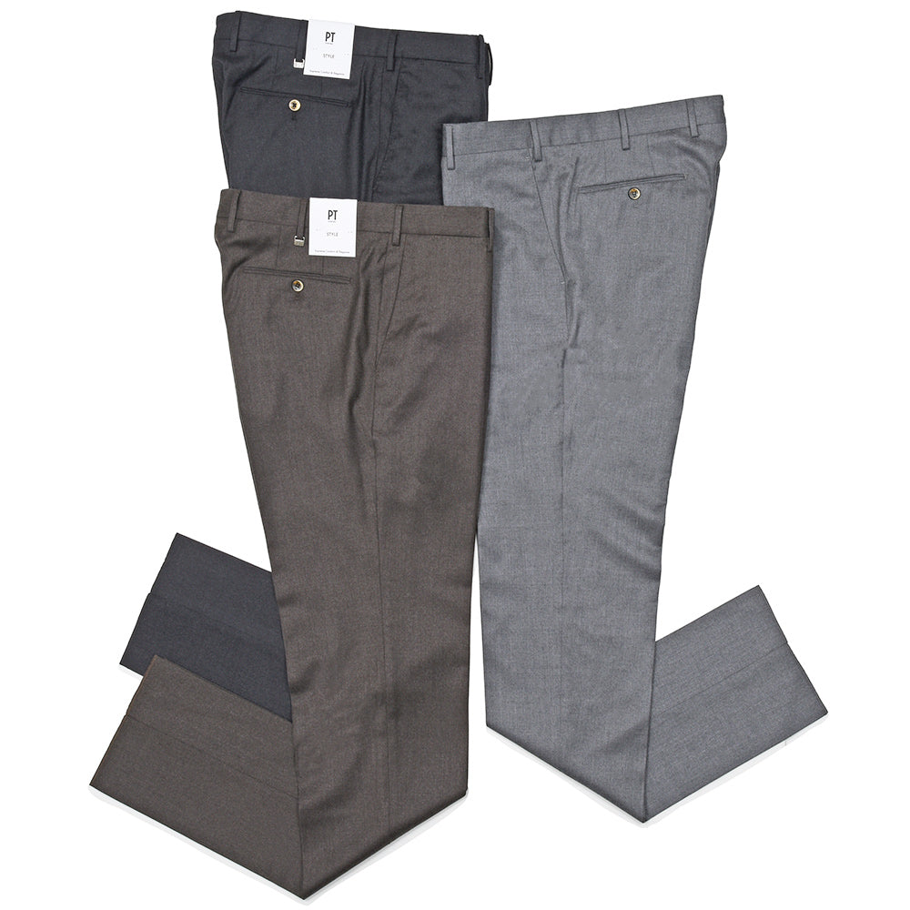 PT TORINO（ピーティートリノ） Super110'S ヴァージンウールストレッチ ライトフランネル ノープリーツドレスパンツ SLIM FIT/CM13
