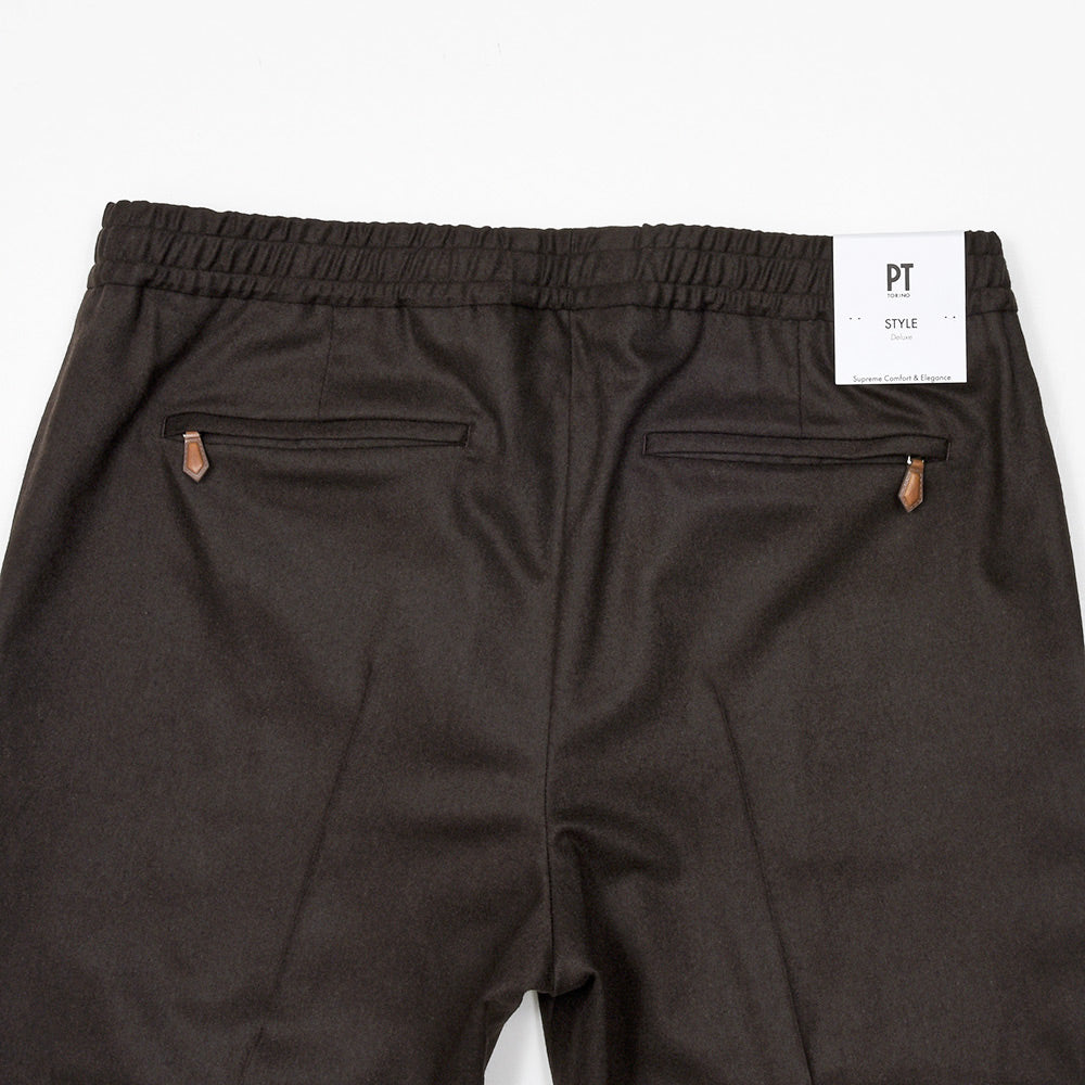 PT TORINO（ピーティー トリノ）<br>ヴァージンウールカシミヤストレッチ ライトフランネル 1プリーツシャーリングパンツ SOFT FIT/TO03