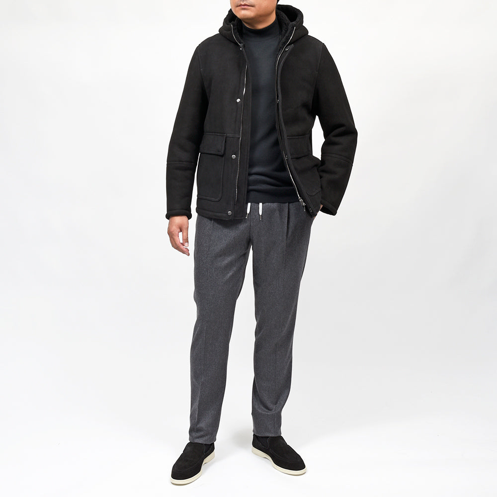 EMMETI（エンメティ）<br>WALLAS ムートンスエード フーデッドブルゾン