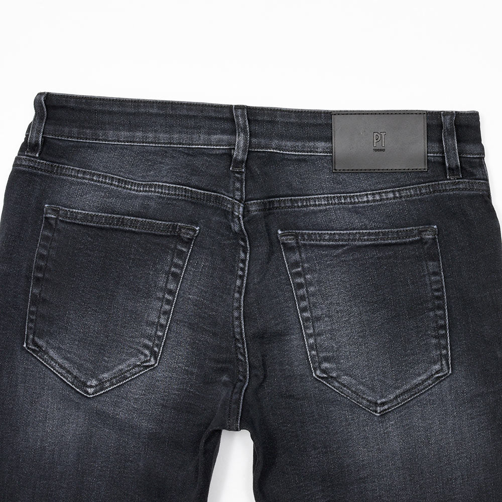 PT TORINO DENIM（ピーティートリノデニム） SAMBA コットンセルロースポリエステル ストレッチ スリムテーパードブラックデニムパンツ/CA4730
